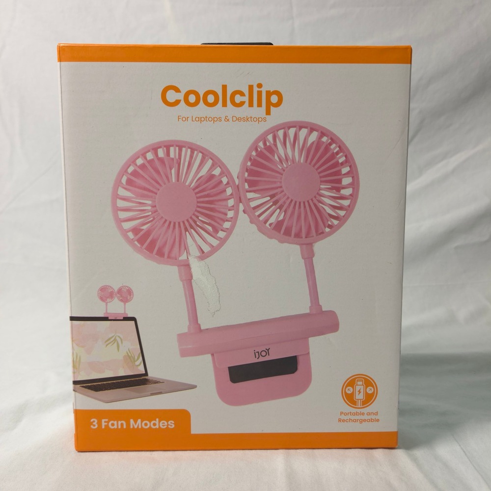 iJoy Coolclip Pink Dual Portable Fan for Laptops & Desktops USB-C Rechargeable